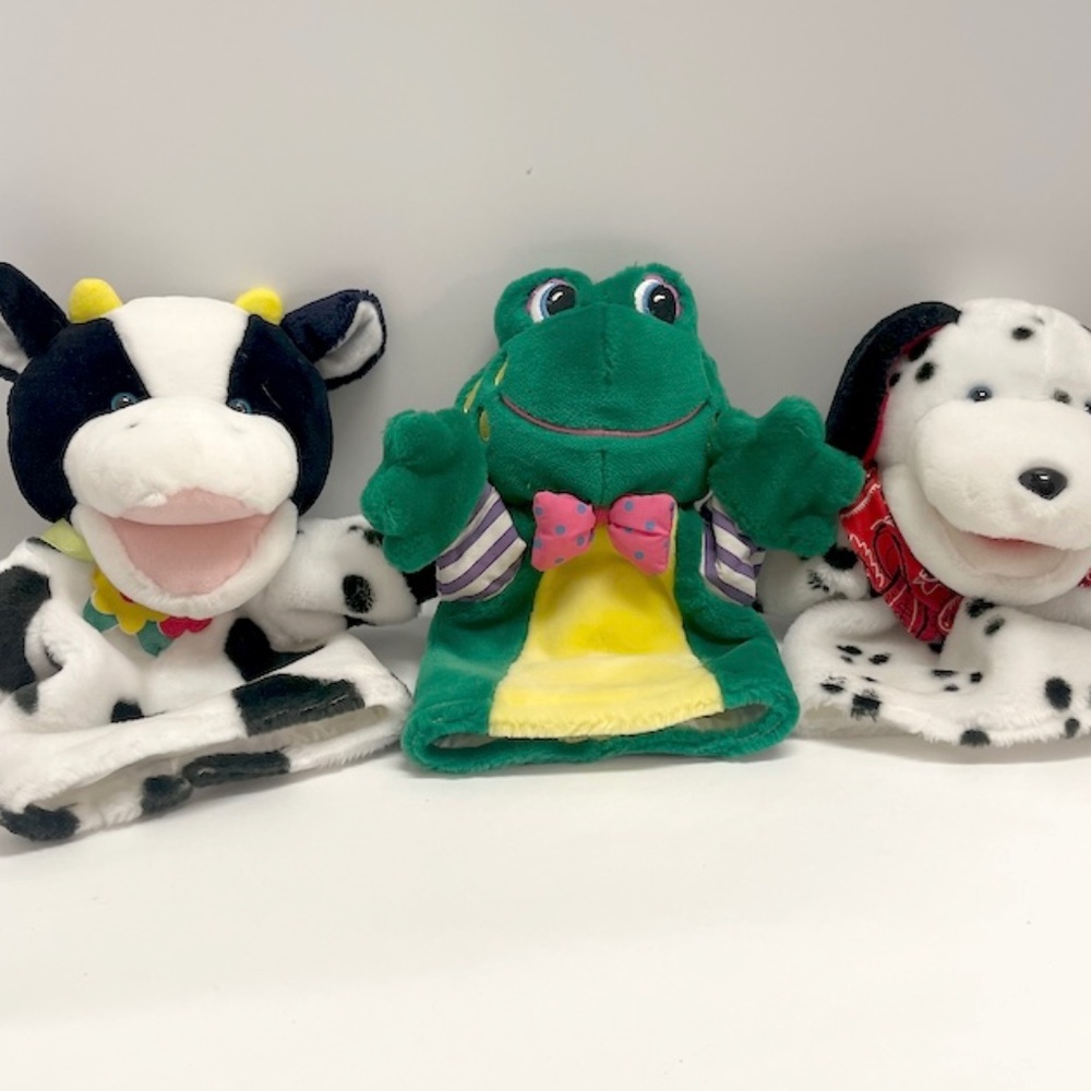 Three Vintage Kids II Hand Puppets‎ 1995 Frog Cow Dog